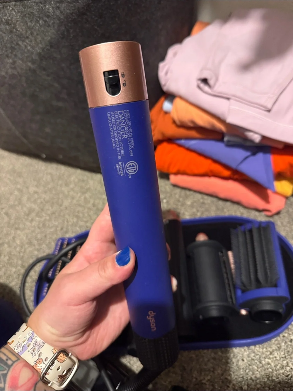 Dyson cobalt blue Airwrap set with rose-gold accents